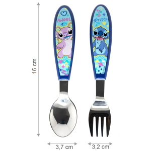POSATE STITCH E ANGEL DISNEY FORCHETTA E CUCCHIAIO IN ACCIAIO INOX MANICO ERGONOMICO- ST75068