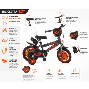 BICICLETTA XSP TOIMSA 12" ETÀ 3/5 ANNI CON ROTELLE - 12146