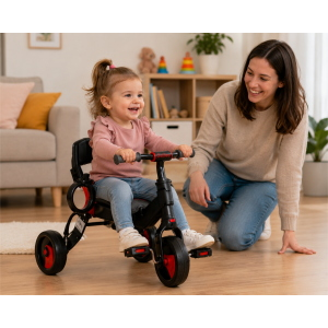 Triciclo Galileo - Bicicletta Passeggino Evolutivo - Pieghevole - 4 in 1 - Nero e Rosso - Età 1/3 Anni - 50516