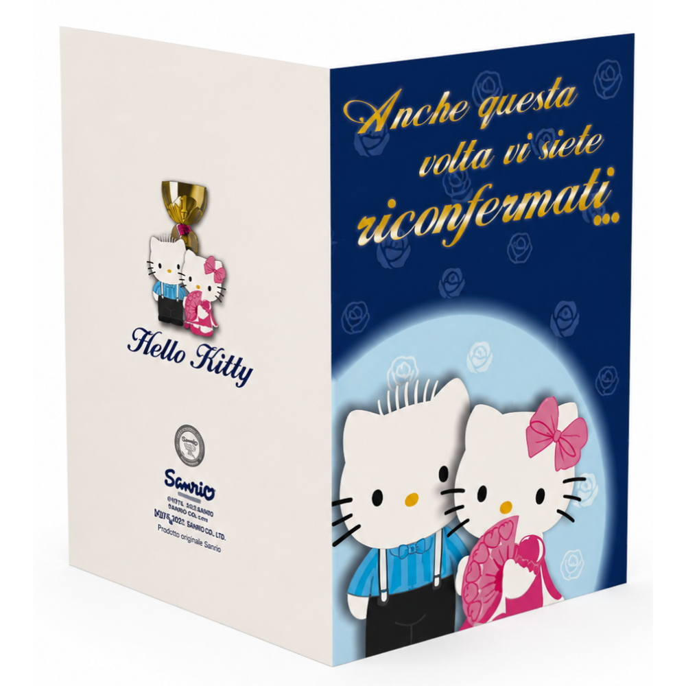 Biglietto Auguri Anniversario Hello Kitty con Coppa e Frase Originale