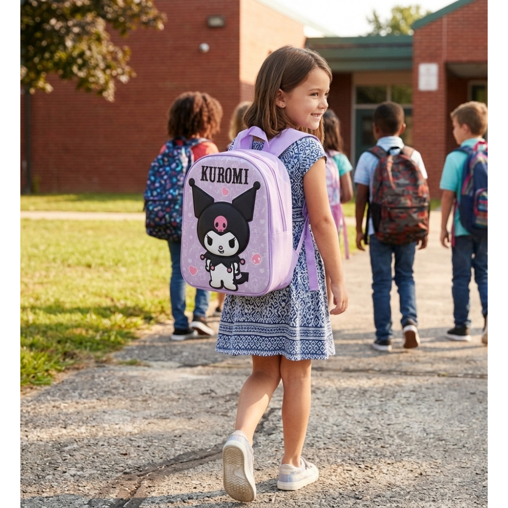 ZAINO ASILO 3D KUROMI SANRIO IMMAGINE A RILIEVO BORSA SCUOLA TEMPO LIBERO - 1000EVA315284
