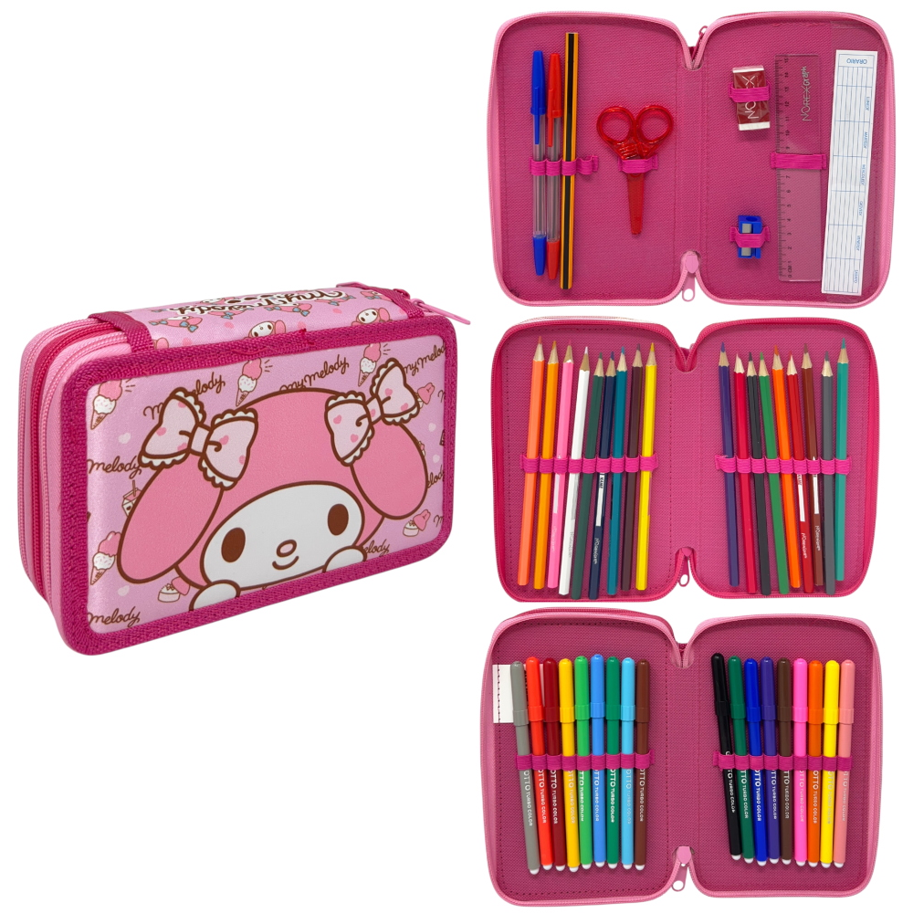 ASTUCCIO 3 ZIP SCUOLA MY MELODY SANRIO MULTISCOMPARTO PORTACOLORI GIOTTO - 1004E5285