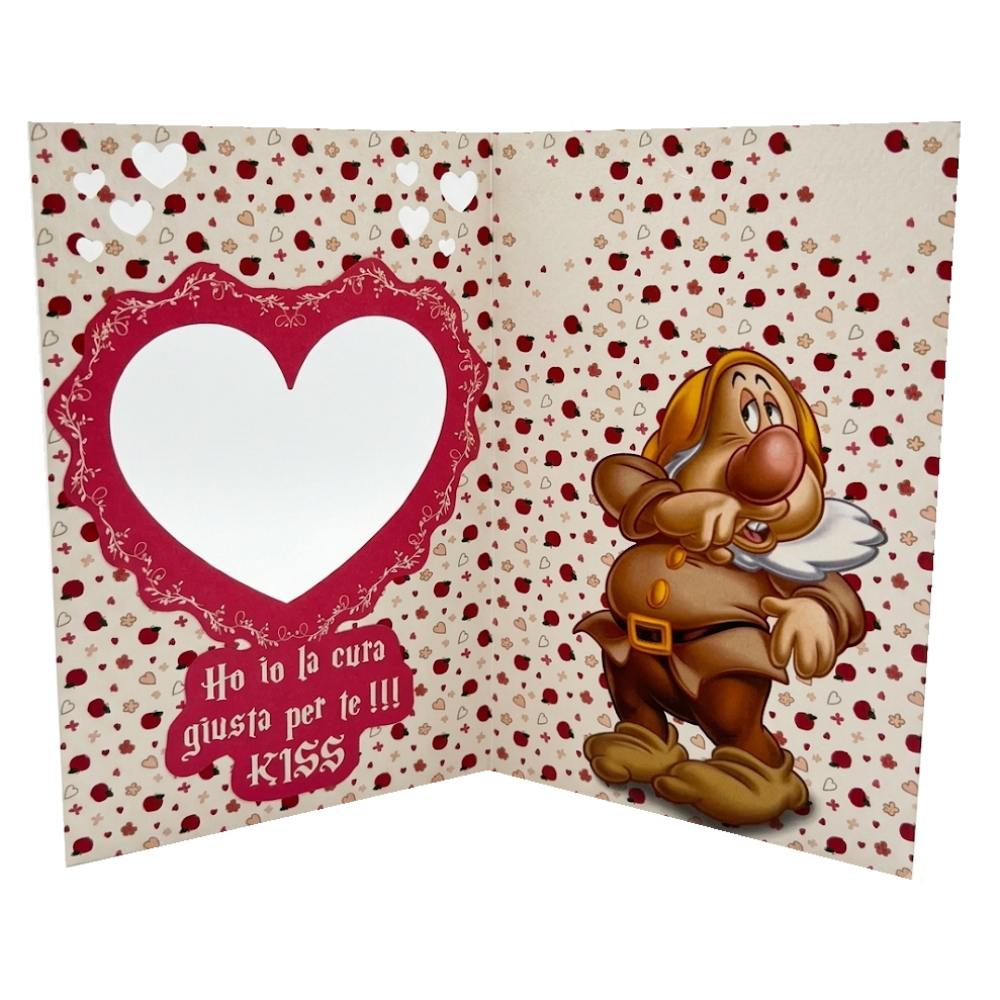 Biglietto Auguri Disney Eolo Biancaneve Romantico con Portafoto Cuore