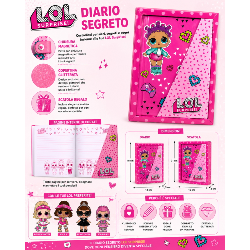 DIARIO SEGRETO LOL SURPRISE CON GLITTER CONFEZIONE REGALO BAMBINA - MT09