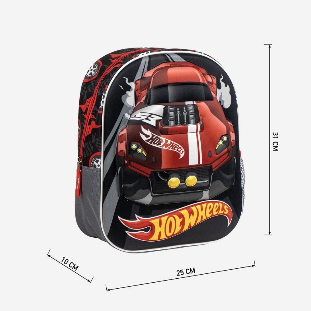 ZAINO ASILO 3D HOT WHEELS BORSA CON APPLICAZIONI 32 CM PER SCUOLA MATERNA DA PASSEGGIO - 5873