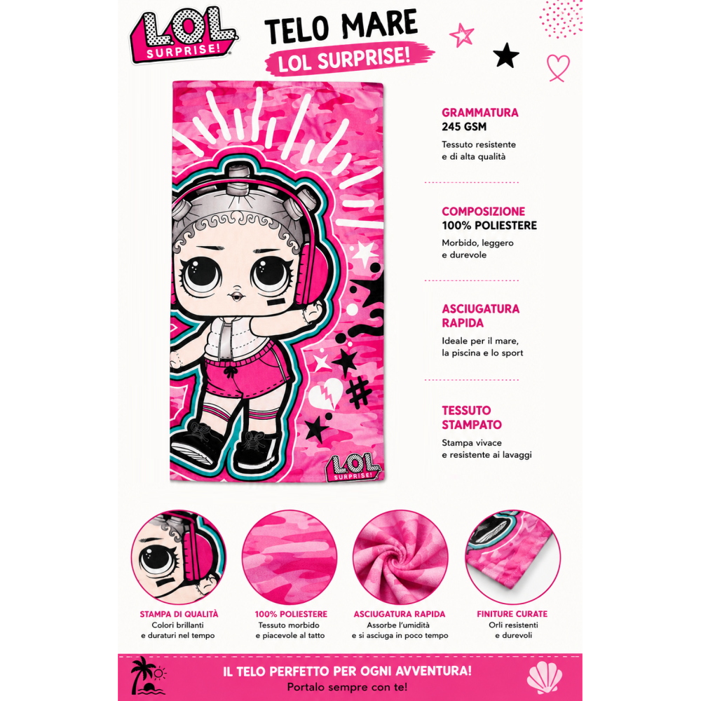 TELO MARE LOL SURPRISE BEATS IN MICROCOTONE CM. 137X67 100%PL-LO 0074