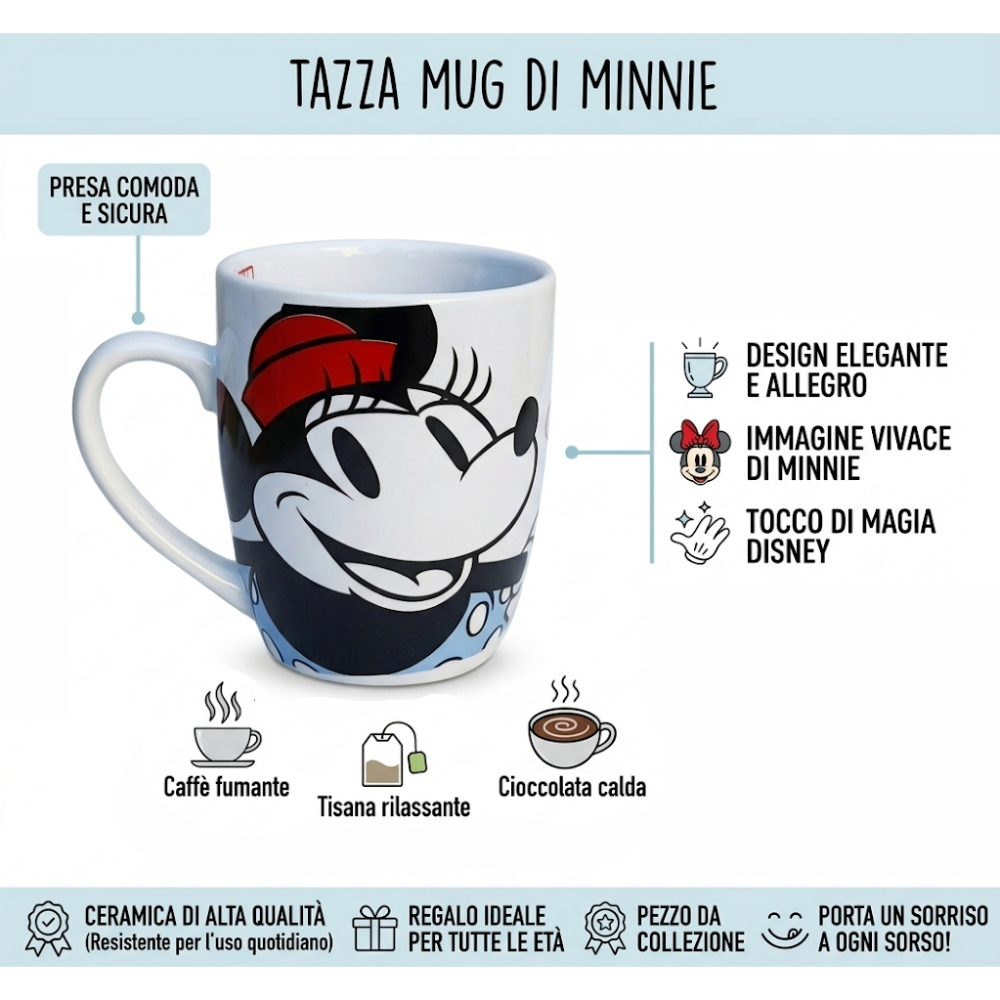 TAZZA MUG MINNIE MOUSE DISNEY CERAMICA CONICA ML. 340 CON CONFEZIONE - WD21446/3