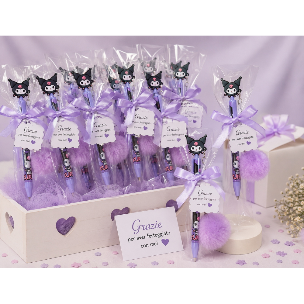 SET 12 PENNE KUROMI CON POMPON 18 CM IDEA REGALO - KU00006X12