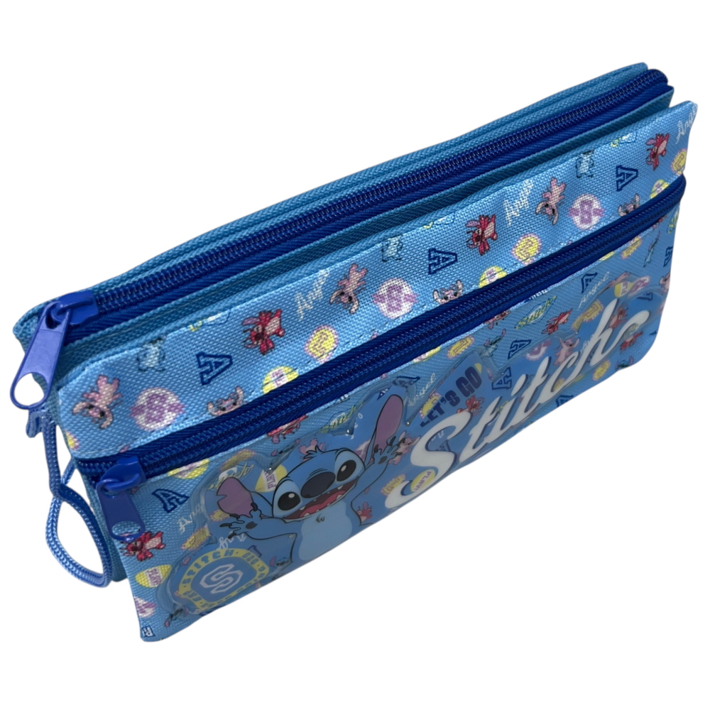 TOMBOLINO STITCH DISNEY 3 SCOMPARTI BUSTINA ASTUCCIO PORTACOLORI 22 CM - LST1337-B