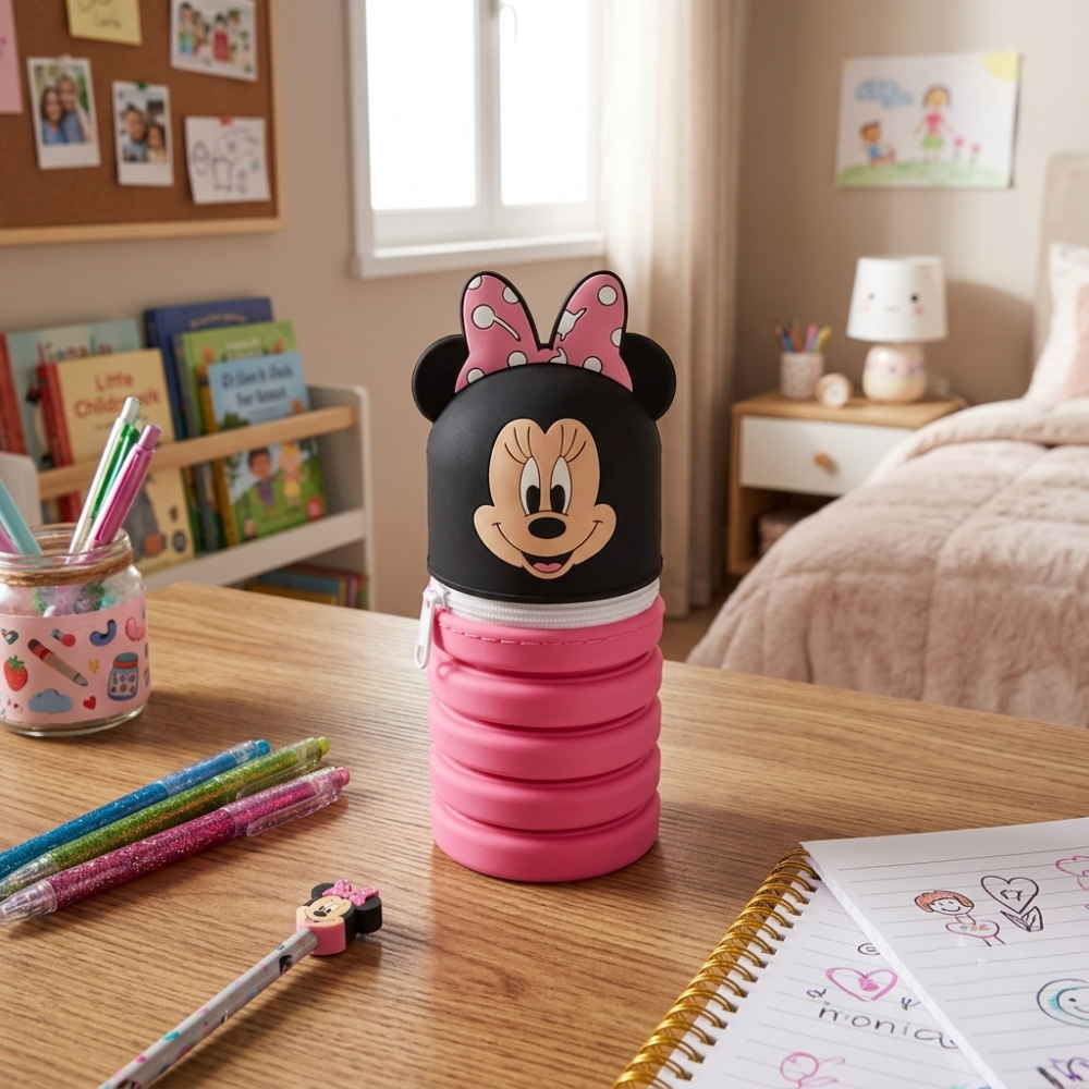 TOMBOLINO IN SILICONE MINNIE DISNEY ASTUCCIO ESTENSIBILE PORTA CANCELLERIA 20 CM - MIN1266