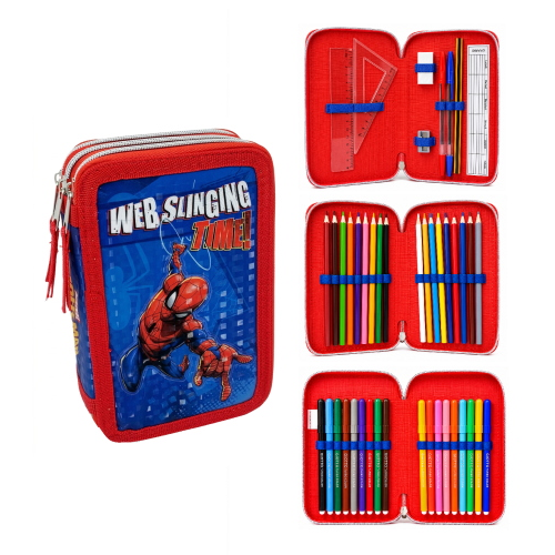 ASTUCCIO SCUOLA 3D SPIDERMAN MARVEL MULTISCOMPARTO 3 ZIP PORTACOLORI PENNARELLI GIOTTO - SP0832