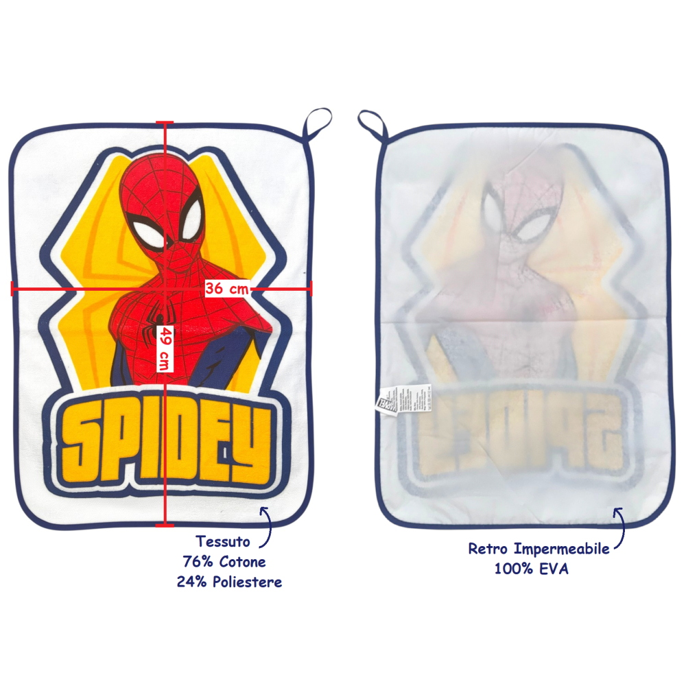 SET ASILO 3 PEZZI SPIDERMAN MARVEL BAVETTA CON ELASTICO TOVAGLIETTA SACCA - SPI0940