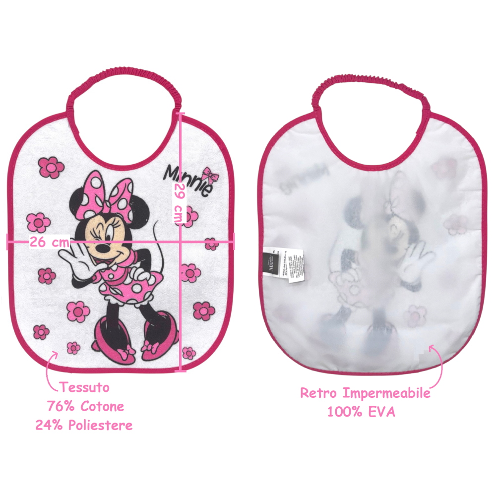 SET ASILO 3 PEZZI MINNIE DISNEY BAVETTA CON ELASTICO TOVAGLIETTA SACCA - MIN0941