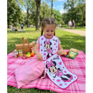 SET ASILO 3 PEZZI MINNIE DISNEY BAVETTA CON ELASTICO TOVAGLIETTA SACCA - MIN0941