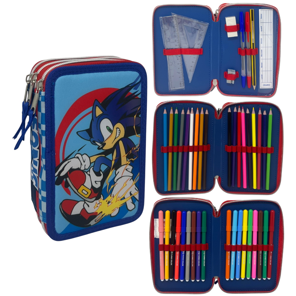 ASTUCCIO MULTISCOMPARTO SONIC 3 ZIP PER LA SCUOLA PORTACOLORI GIOTTO - SON37-6470