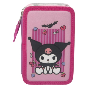 ASTUCCIO MULTISCOMPARTO KUROMI SANRIO 3 ZIP PER LA SCUOLA PORTACOLORI GIOTTO - HK37-6471