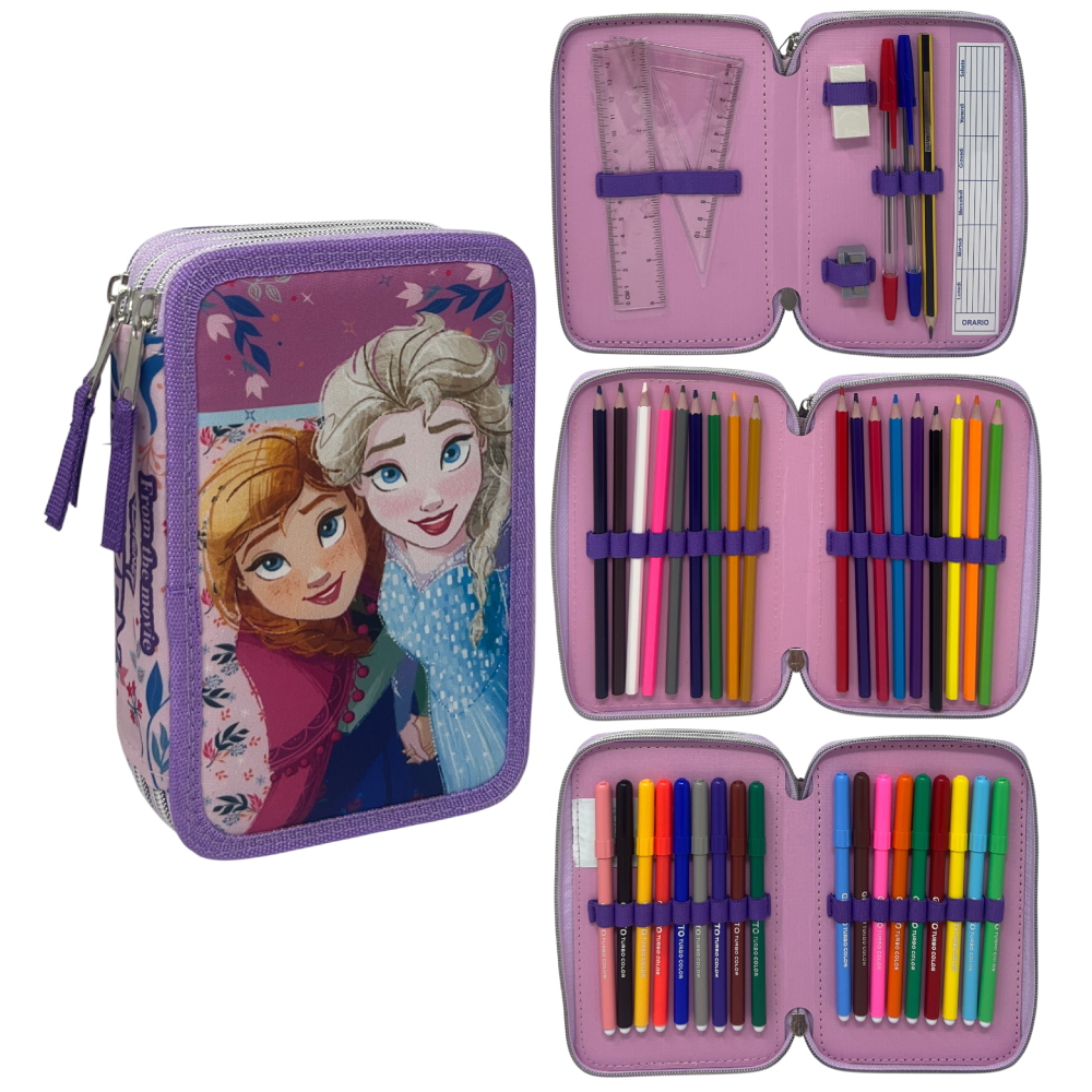 ASTUCCIO MULTISCOMPARTO FROZEN DISNEY 3 ZIP PER LA SCUOLA PORTACOLORI GIOTTO - FRO37-6469