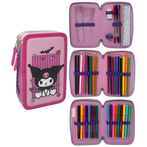 ASTUCCIO MULTISCOMPARTO KUROMI SANRIO 3 ZIP PER LA SCUOLA PORTACOLORI GIOTTO - HK37-6471