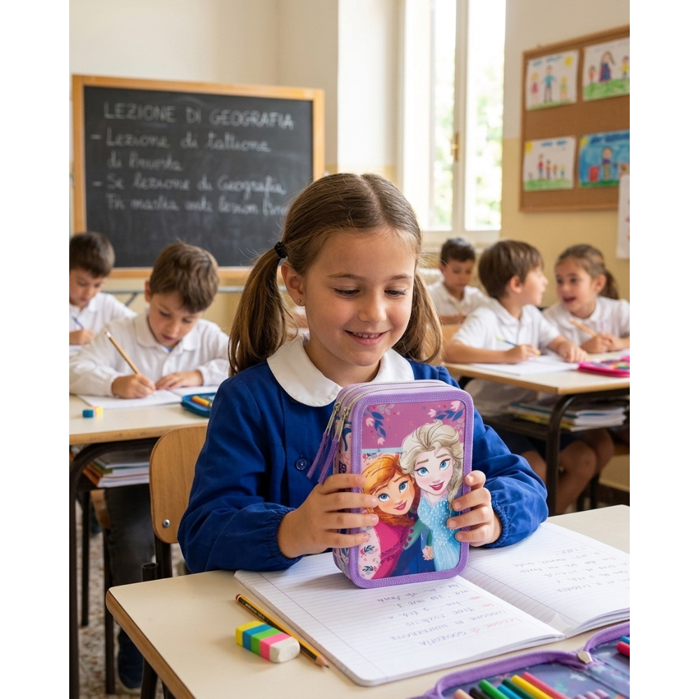 ASTUCCIO MULTISCOMPARTO FROZEN DISNEY 3 ZIP PER LA SCUOLA PORTACOLORI GIOTTO - FRO37-6469
