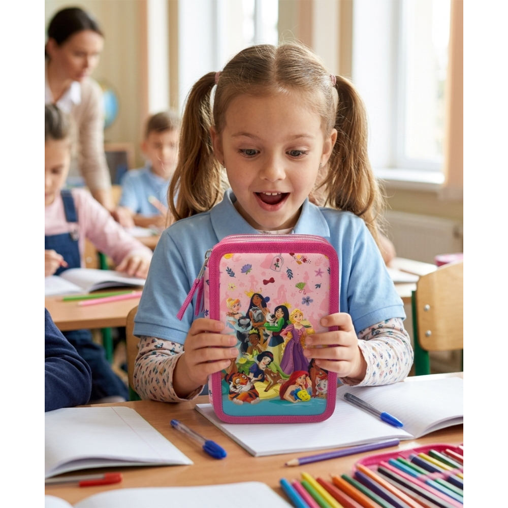 ASTUCCIO MULTISCOMPARTO PRINCIPESSE DISNEY 3 ZIP PER LA SCUOLA PORTACOLORI GIOTTO - PRI37-6472