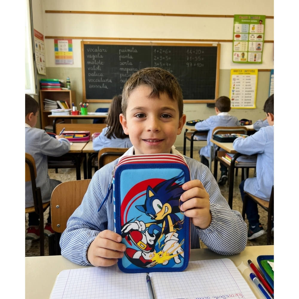 ASTUCCIO MULTISCOMPARTO SONIC 3 ZIP PER LA SCUOLA PORTACOLORI GIOTTO - SON37-6470