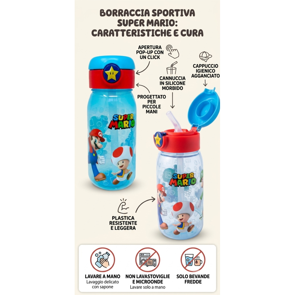 BORRACCIA POP-UP SUPER MARIO BOTTIGLIA IN PLASTICA RIUTILIZZABILE 510 ML - 78830