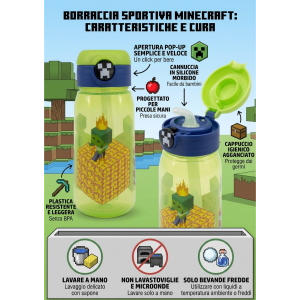 BORRACCIA POP-UP MINECRAFT BOTTIGLIA IN PLASTICA RIUTILIZZABILE 510 ML - 86669