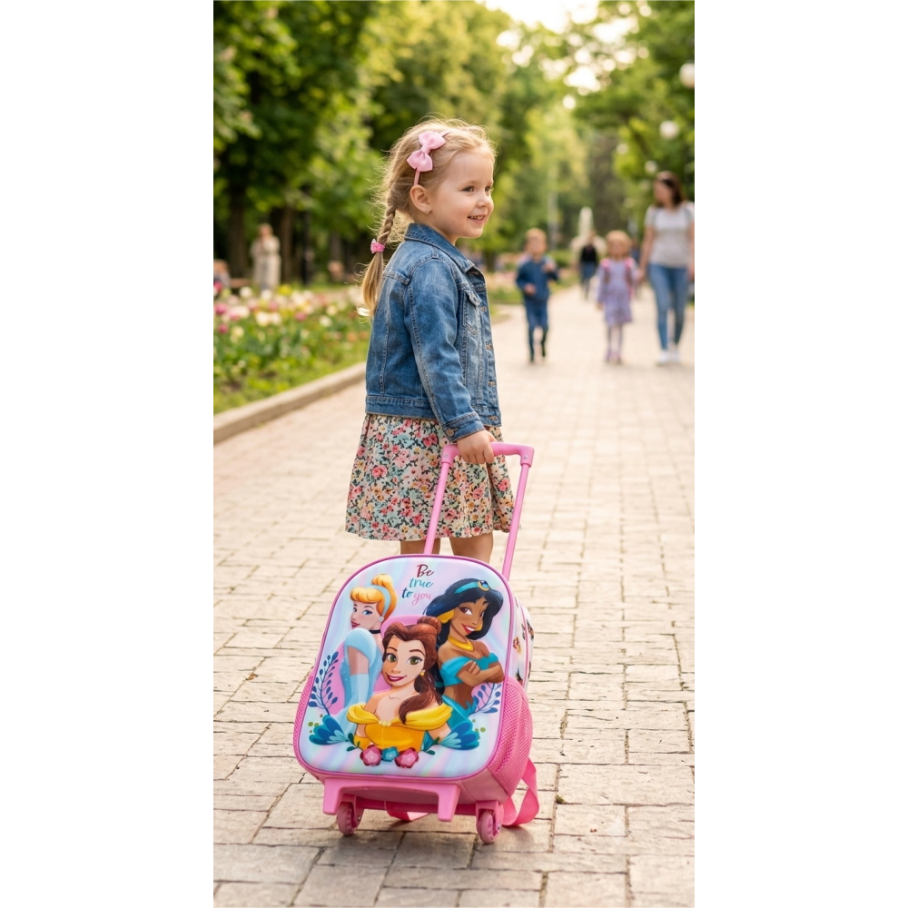ZAINO ASILO TROLLEY 3D PRINCIPESSE DISNEY ZAINETTO 34 CM CON CARRELLO PER SCUOLA MATERNA - 08431
