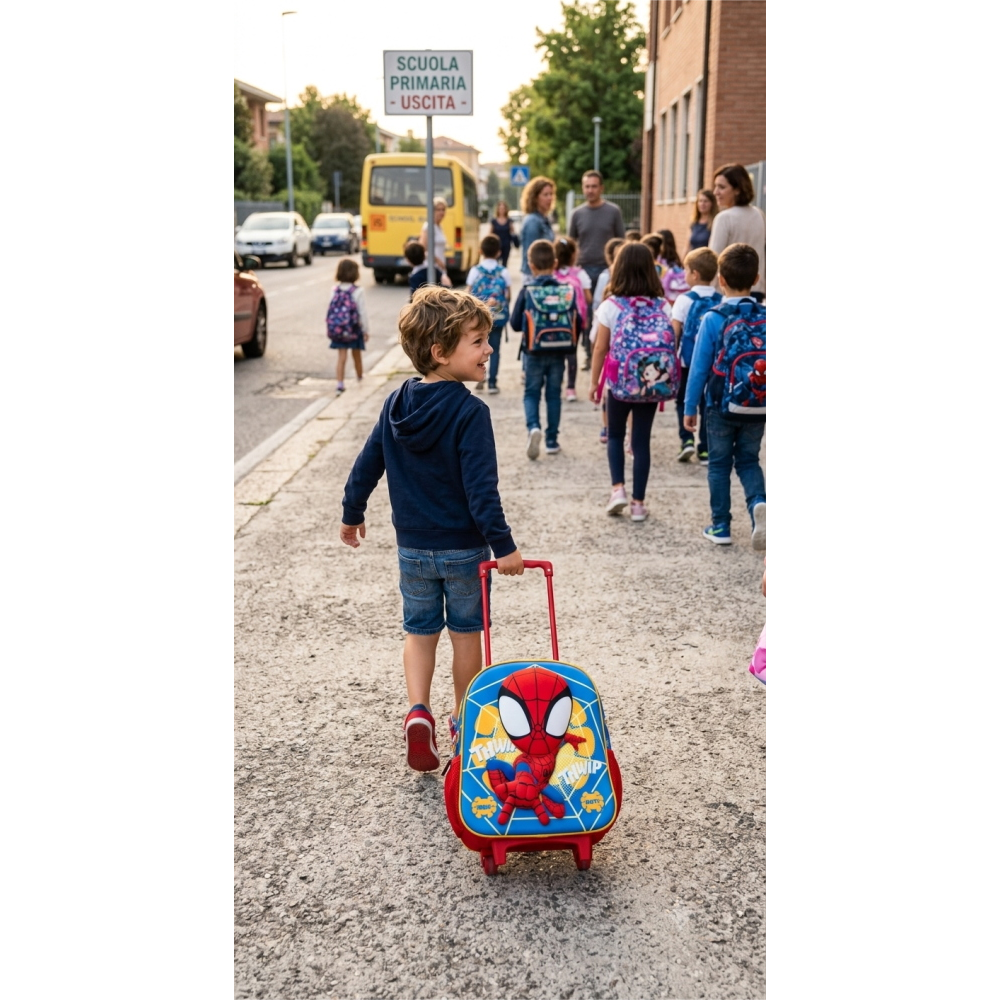ZAINO ASILO TROLLEY 3D SPIDEY MARVEL ZAINETTO 34 CM CON CARRELLO PER SCUOLA MATERNA - 09572