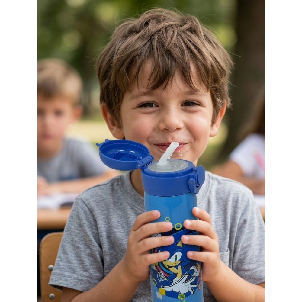 BORRACCIA TERMICA SONIC THE HEDGEHOG IN ACCIAIO INOX APERTURA POP-UP CON CANNUCCIA 500 ML - 40795829