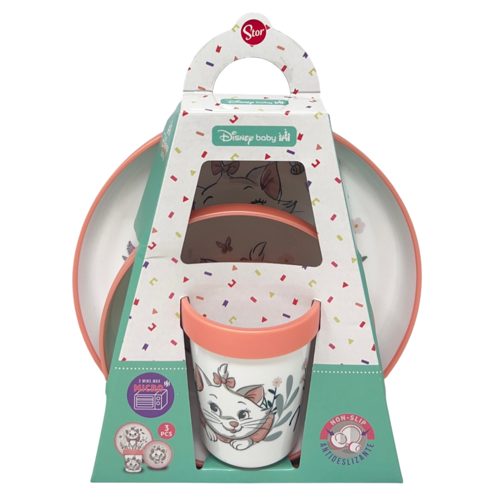 SET PAPPA MARIE DISNEY 3 PEZZI STOVIGLIE IN PLASTICA CON SILICONE ANTISCIVOLO ADATTA AL MICROONDE- 86664