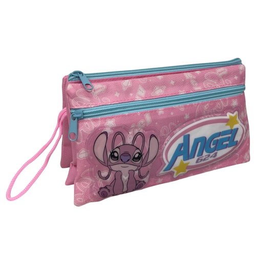 TOMBOLINO STITCH E ANGEL DISNEY 3 SCOMPARTI BUSTINA ASTUCCIO PORTACOLORI 22 CM - LST1337-G