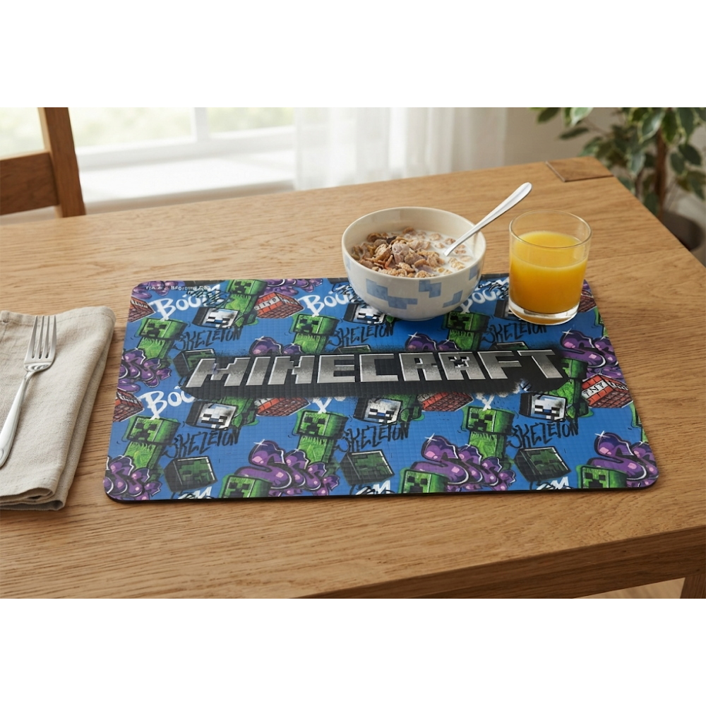 TOVAGLIETTA MINECRAFT IN PLASTICA MORBIDA ANTISCIVOLO RIPIEGABILE LAVABILE DA COLAZIONE PRANZO CM.44X30 - FU6023