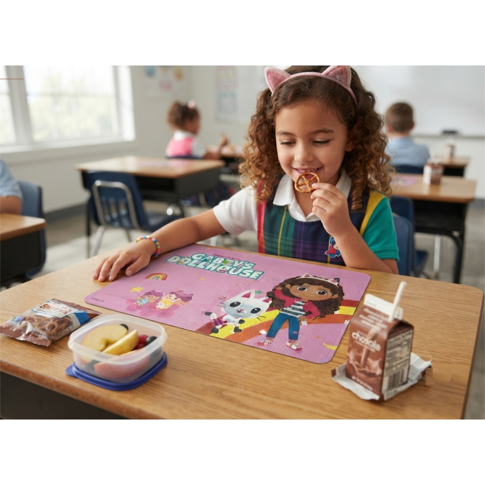 TOVAGLIETTA GABBY'S DOLLHOUSE IN PLASTICA MORBIDA ANTISCIVOLO RIPIEGABILE LAVABILE DA COLAZIONE PRANZO CM.44X30 - CI9138