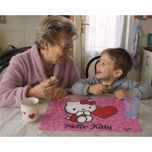 TOVAGLIETTA HELLO KITTY SANRIO IN PLASTICA MORBIDA ANTISCIVOLO RIPIEGABILE LAVABILE DA COLAZIONE PRANZO CM.44X30 - 300042