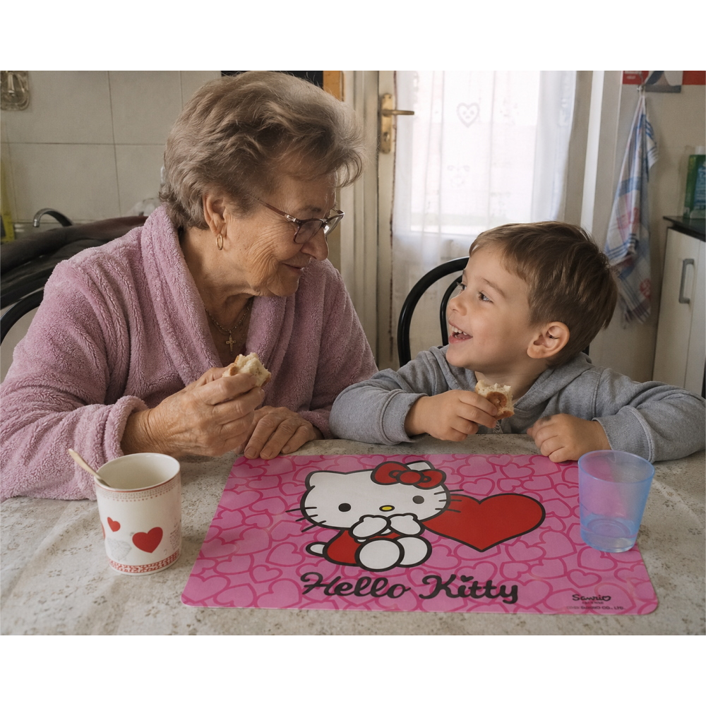TOVAGLIETTA HELLO KITTY SANRIO IN PLASTICA MORBIDA ANTISCIVOLO RIPIEGABILE LAVABILE DA COLAZIONE PRANZO CM.44X30 - 300042