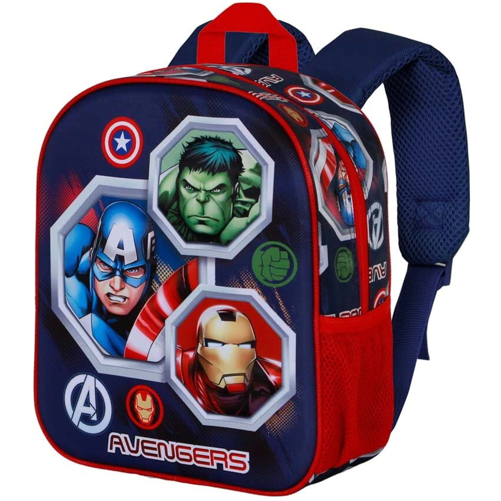 ZAINO ASILO 3D AVENGERS MARVEL BORSA 31 CM CON SPALLACCI IMBOTTITI E TASCA LATERALE - 09558