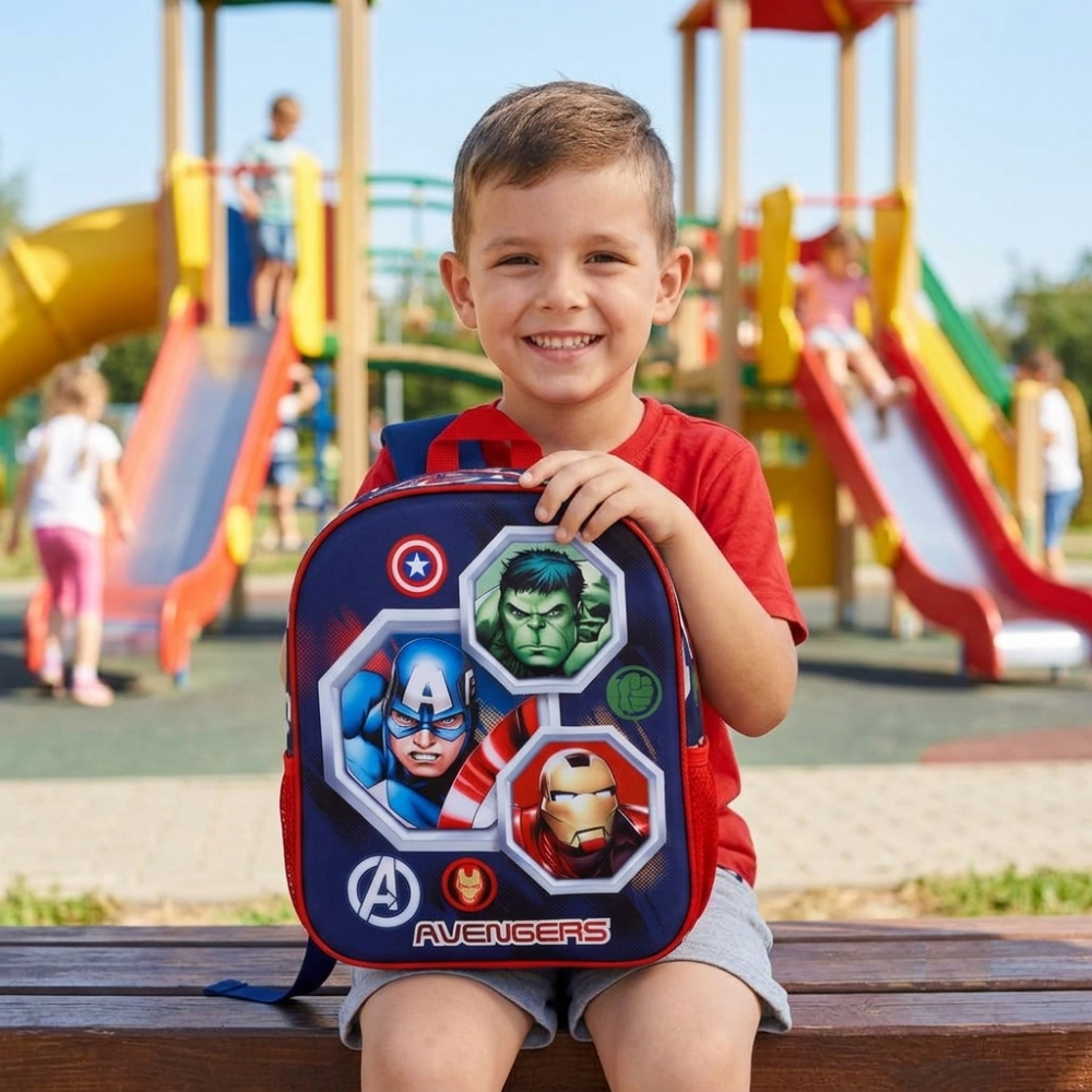 ZAINO ASILO 3D AVENGERS MARVEL BORSA 31 CM CON SPALLACCI IMBOTTITI E TASCA LATERALE - 09558