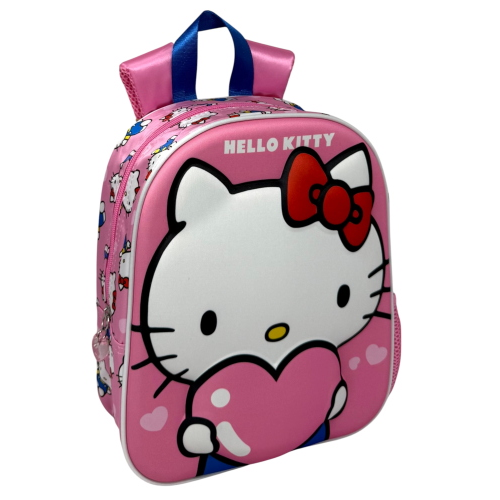 ZAINO ASILO 3D HELLO KITTY SANRIO BORSA 31 CM CON CHARM CUORE E TASCA LATERALE - 09606