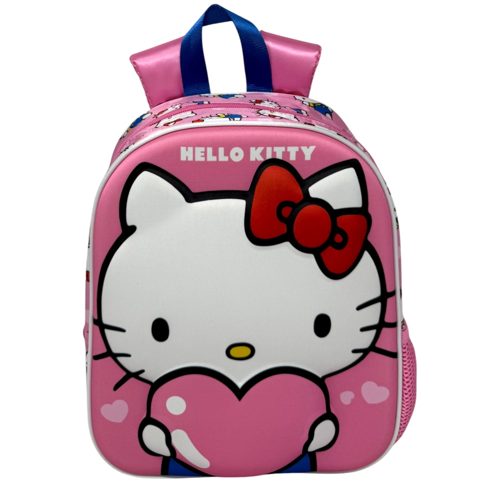 ZAINO ASILO 3D HELLO KITTY SANRIO BORSA 31 CM CON CHARM CUORE E TASCA LATERALE - 09606