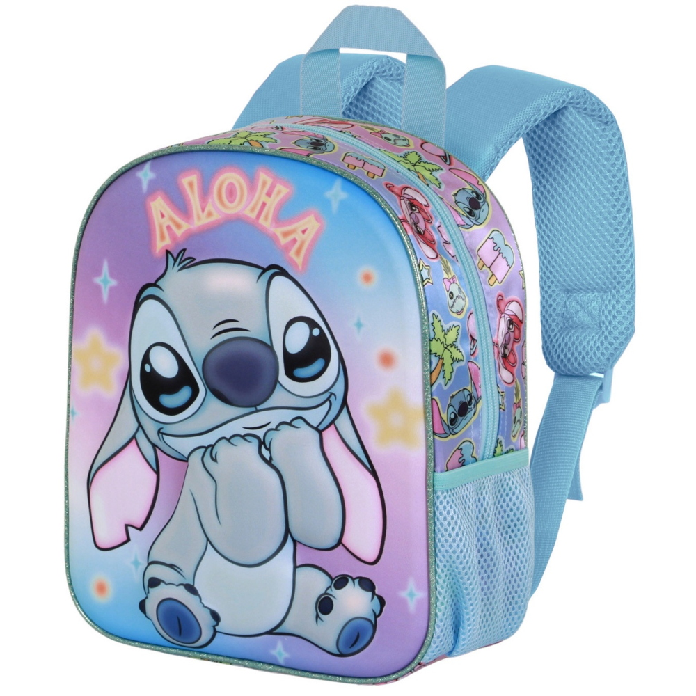 ZAINO ASILO 3D STITCH DISNEY BORSA 31 CM CON SPALLACCI IMBOTTITI E TASCA LATERALE - 09620