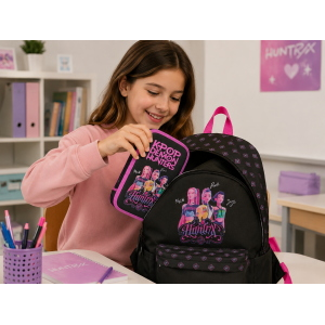 ZAINO SCUOLA HUNTRIX KPOP DEMON HUNTERS BORSA MODELLO AMERICANO 43 CM CON TASCA PORTA LAPTOP - 8775