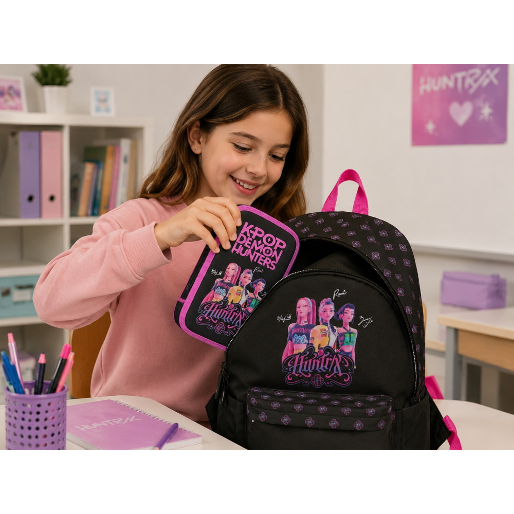ZAINO SCUOLA HUNTRIX KPOP DEMON HUNTERS BORSA MODELLO AMERICANO 43 CM CON TASCA PORTA LAPTOP - 8775