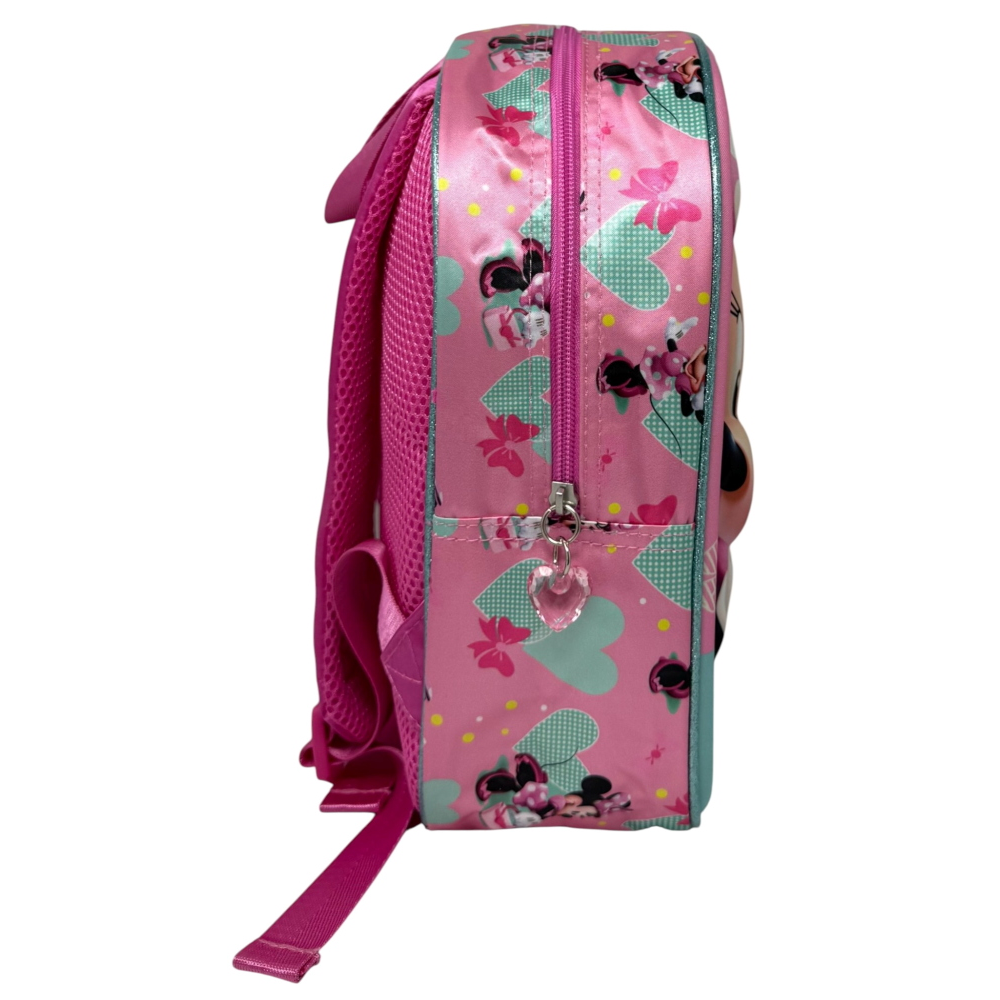 ZAINO ASILO 3D MINNIE MOUSE DISNEY BORSA 31 CM CON CHARM CUORE E TASCA LATERALE - 09528
