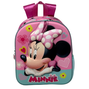 ZAINO ASILO 3D MINNIE MOUSE DISNEY BORSA 31 CM CON CHARM CUORE E TASCA LATERALE - 09528