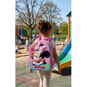 ZAINO ASILO 3D MINNIE MOUSE DISNEY BORSA 31 CM CON CHARM CUORE E TASCA LATERALE - 09528