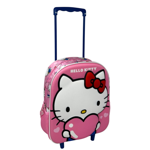 ZAINO ASILO TROLLEY 3D HELLO KITTY SANRIO 34 CM CON SPALLACCI E CARRELLO- 09609 