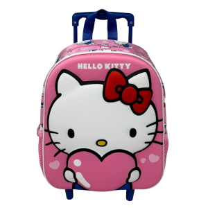 ZAINO ASILO TROLLEY 3D HELLO KITTY SANRIO 34 CM CON SPALLACCI E CARRELLO- 09609 