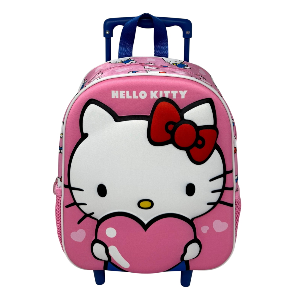 ZAINO ASILO TROLLEY 3D HELLO KITTY SANRIO 34 CM CON SPALLACCI E CARRELLO- 09609 