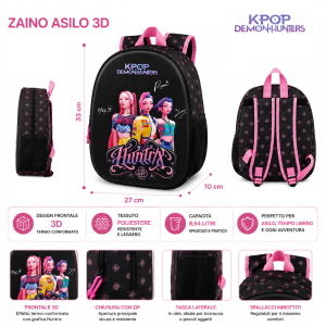 ZAINO ASILO 3D KPOP DEMON HUNTERS HUNTRIX BORSA 33 CM CON TASCA LATERALE - 64267589